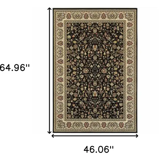 Black And Ivory Oriental Power Loom Stain Resistant Area Rug Photo 3