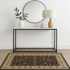 Photo of Black And Ivory Oriental Power Loom Stain Resistant Area Rug