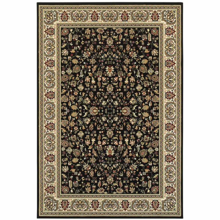 Black And Ivory Oriental Power Loom Stain Resistant Area Rug Photo 2