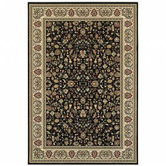 Black And Ivory Oriental Power Loom Stain Resistant Area Rug Photo 2