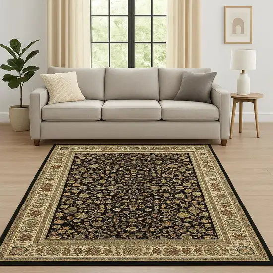 6' X 9' Black And Ivory Oriental Power Loom Stain Resistant Area Rug Photo 2