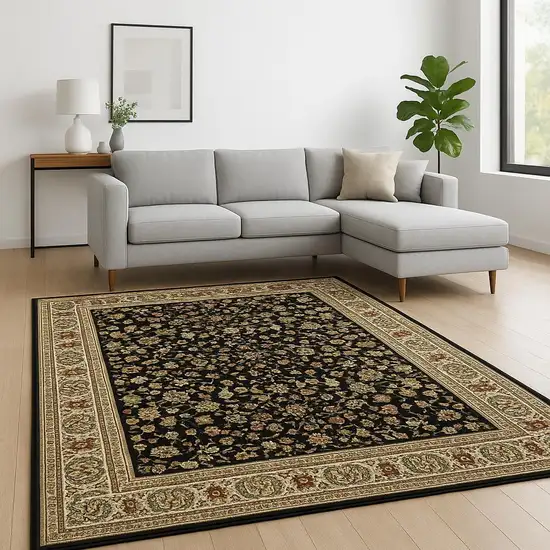Black And Ivory Oriental Power Loom Stain Resistant Area Rug Photo 2