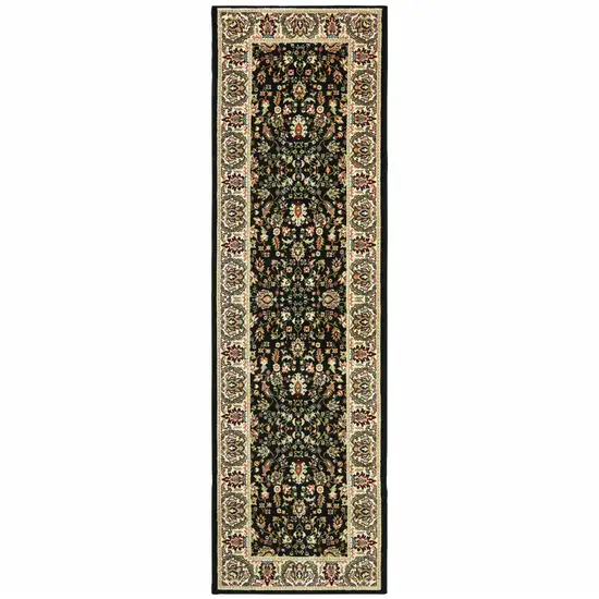 2' X 8' Black And Ivory Oriental Power Loom Stain Resistant Runner Rug Photo 2