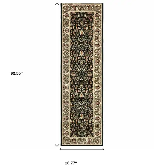 2' X 8' Black And Ivory Oriental Power Loom Stain Resistant Runner Rug Photo 3