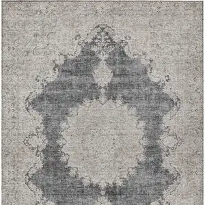 Photo of Black And Ivory Oriental Washable Indoor Outdoor Area Rug