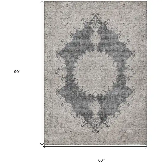 Black And Ivory Oriental Washable Indoor Outdoor Area Rug Photo 3