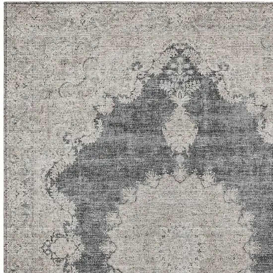 Black And Ivory Oriental Washable Indoor Outdoor Area Rug Photo 5