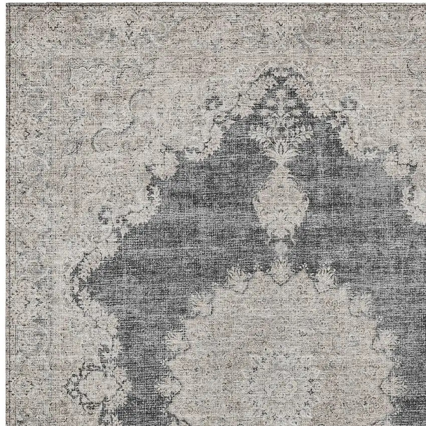 Black And Ivory Oriental Washable Indoor Outdoor Area Rug Photo 5