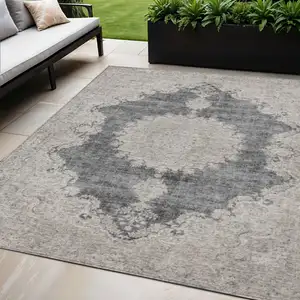 Photo of Black And Ivory Oriental Washable Indoor Outdoor Area Rug