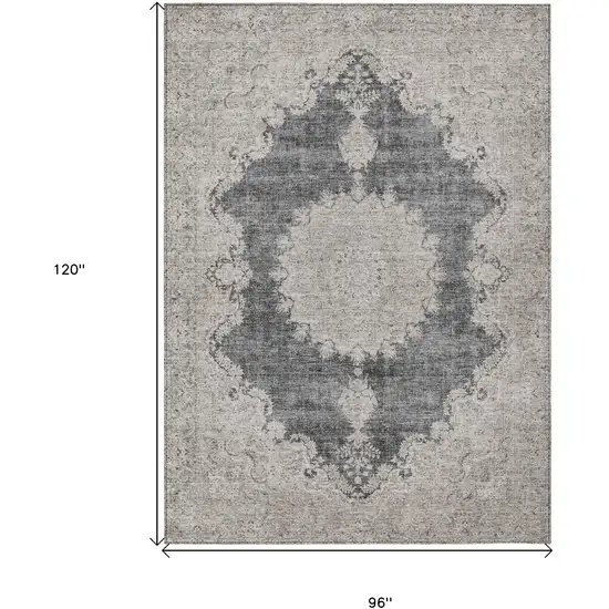 Black And Ivory Oriental Washable Indoor Outdoor Area Rug Photo 3