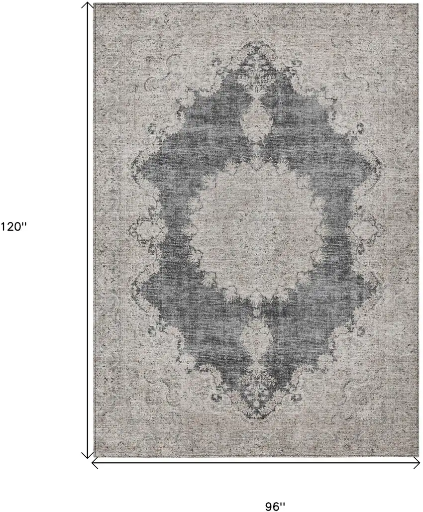 Black And Ivory Oriental Washable Indoor Outdoor Area Rug Photo 3