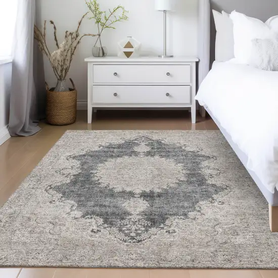 Black And Ivory Oriental Washable Indoor Outdoor Area Rug Photo 9