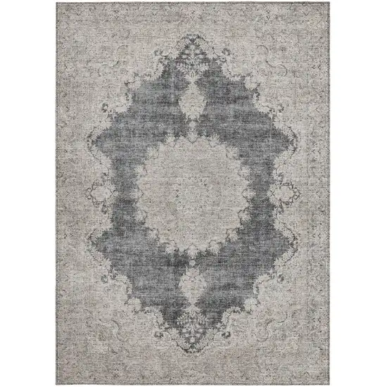 Black And Ivory Oriental Washable Indoor Outdoor Area Rug Photo 6