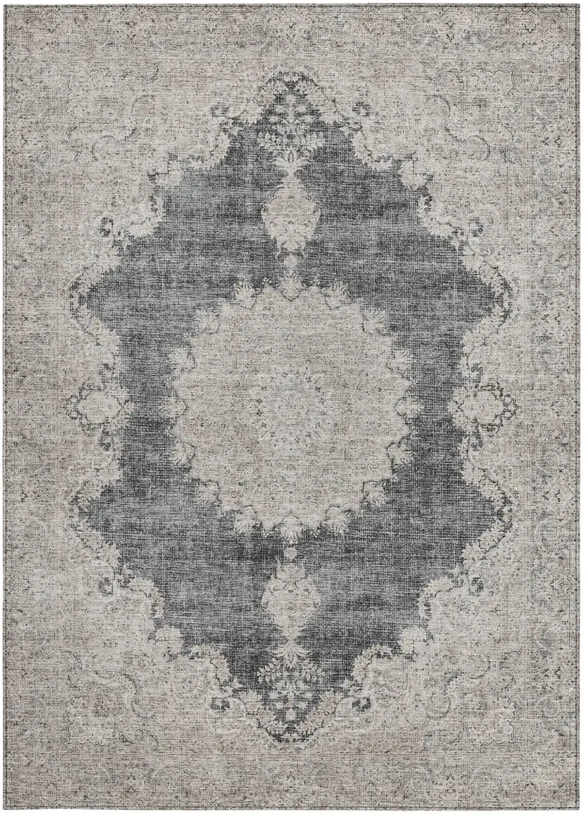 Black And Ivory Oriental Washable Indoor Outdoor Area Rug Photo 6