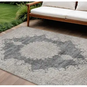 Photo of Black And Ivory Oriental Washable Indoor Outdoor Area Rug