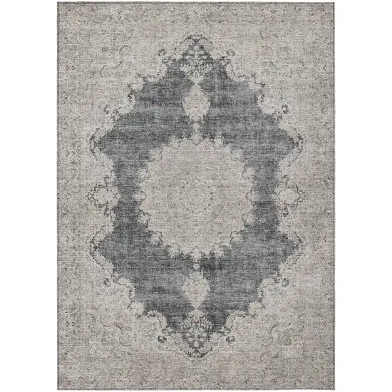 Black And Ivory Oriental Washable Indoor Outdoor Area Rug Photo 2