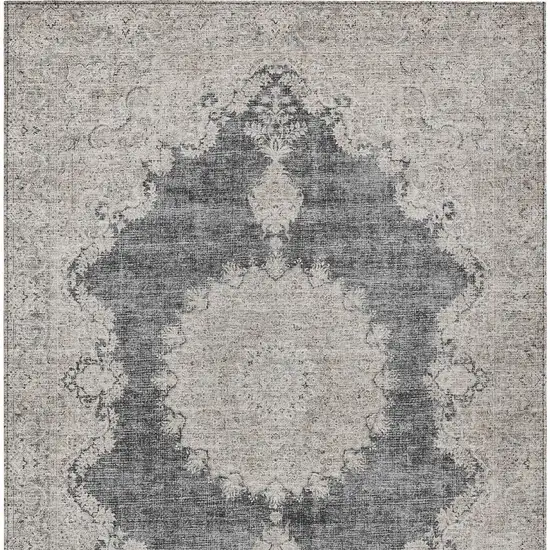 Black And Ivory Oriental Washable Indoor Outdoor Area Rug Photo 6