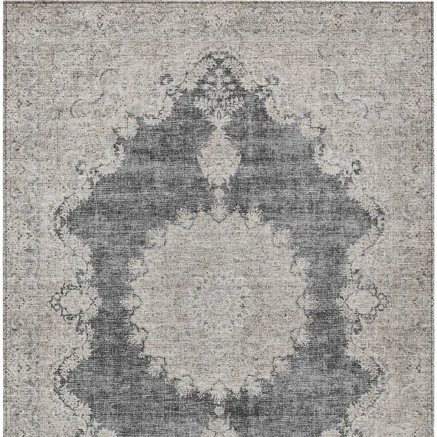 Black And Ivory Oriental Washable Indoor Outdoor Area Rug Photo 6