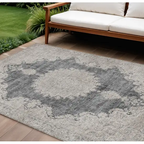 Black And Ivory Oriental Washable Indoor Outdoor Area Rug Photo 1