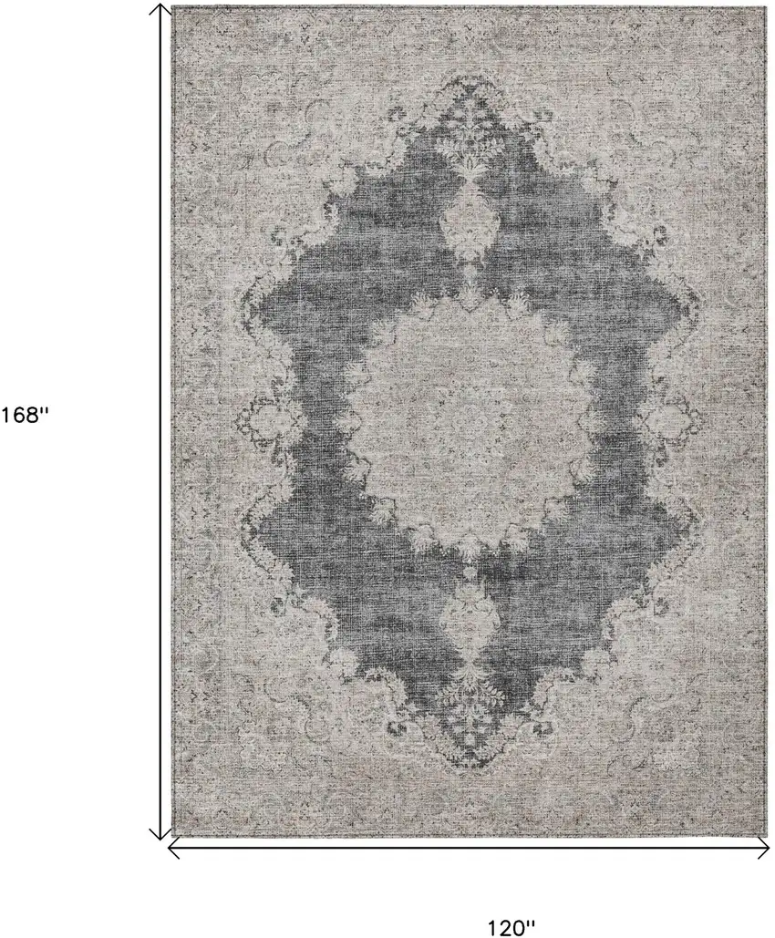 Black And Ivory Oriental Washable Indoor Outdoor Area Rug Photo 3