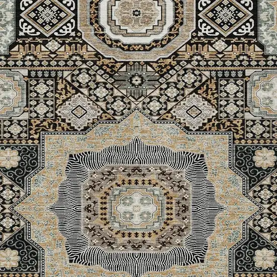 Black And Ivory Oriental Washable Indoor Outdoor Area Rug Photo 3