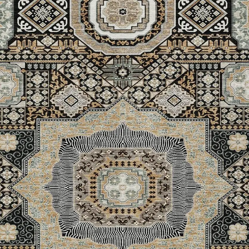 Black And Ivory Oriental Washable Indoor Outdoor Area Rug Photo 3
