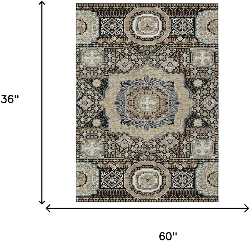 Black And Ivory Oriental Washable Indoor Outdoor Area Rug Photo 7