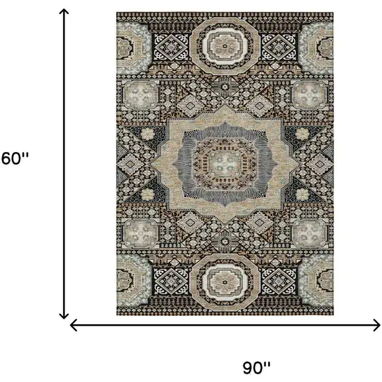 Black And Ivory Oriental Washable Indoor Outdoor Area Rug Photo 7
