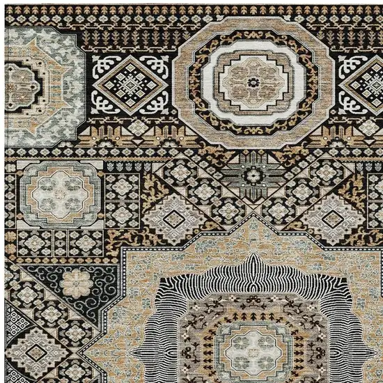 Black And Ivory Oriental Washable Indoor Outdoor Area Rug Photo 3