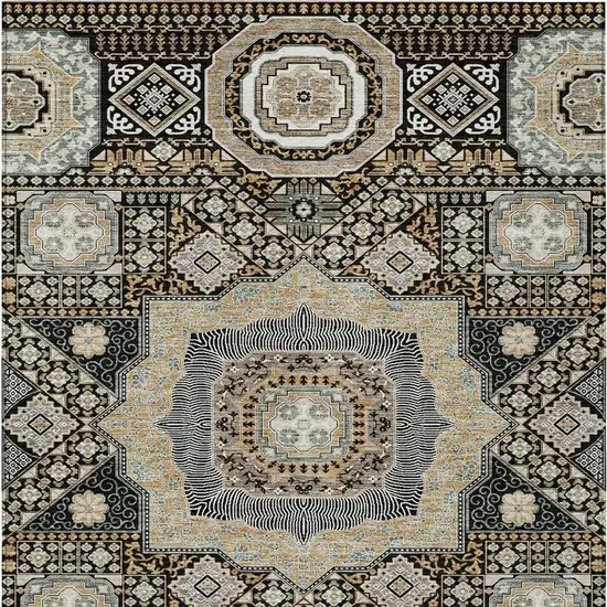 Black And Ivory Oriental Washable Indoor Outdoor Area Rug Photo 4