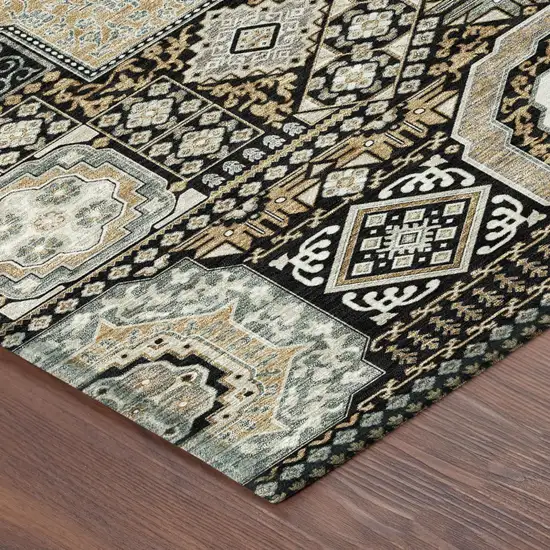 Black And Ivory Oriental Washable Indoor Outdoor Area Rug Photo 5