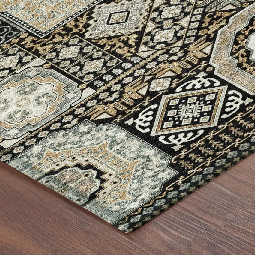 Black And Ivory Oriental Washable Indoor Outdoor Area Rug Photo 5