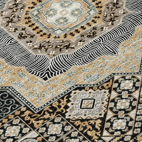 Black And Ivory Oriental Washable Indoor Outdoor Area Rug Photo 6