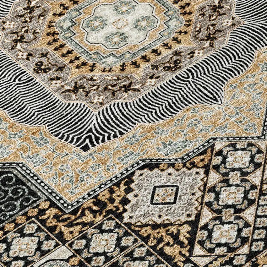 Black And Ivory Oriental Washable Indoor Outdoor Area Rug Photo 6
