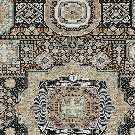 Black And Ivory Oriental Washable Indoor Outdoor Area Rug Photo 3