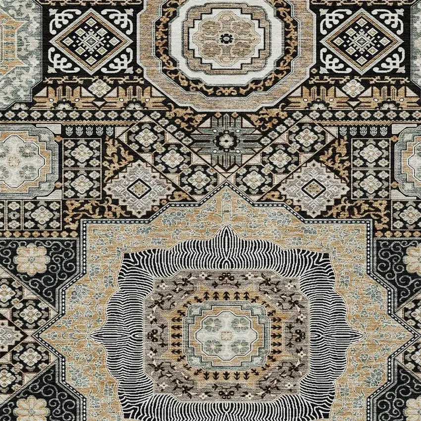 Black And Ivory Oriental Washable Indoor Outdoor Area Rug Photo 3