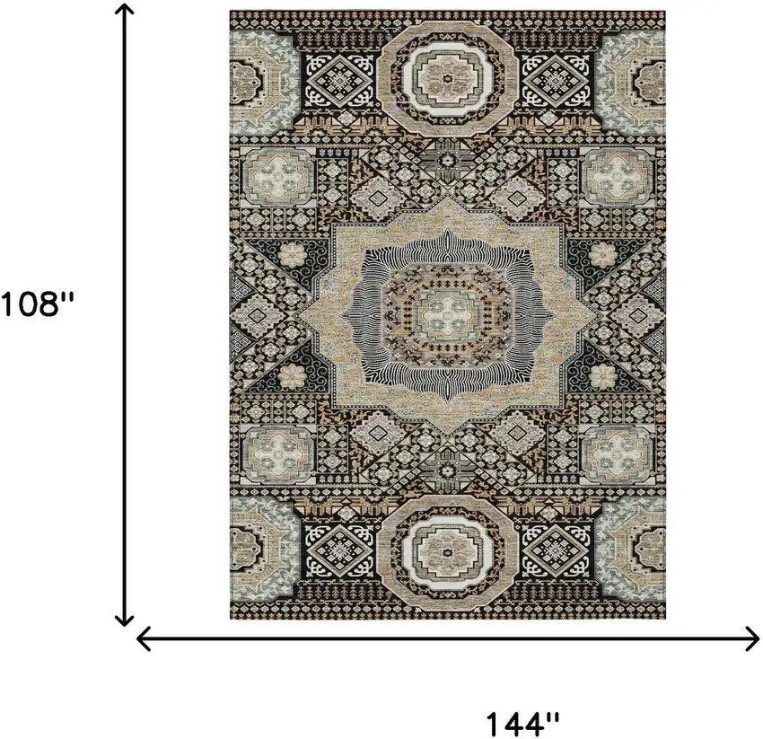Black And Ivory Oriental Washable Indoor Outdoor Area Rug Photo 7