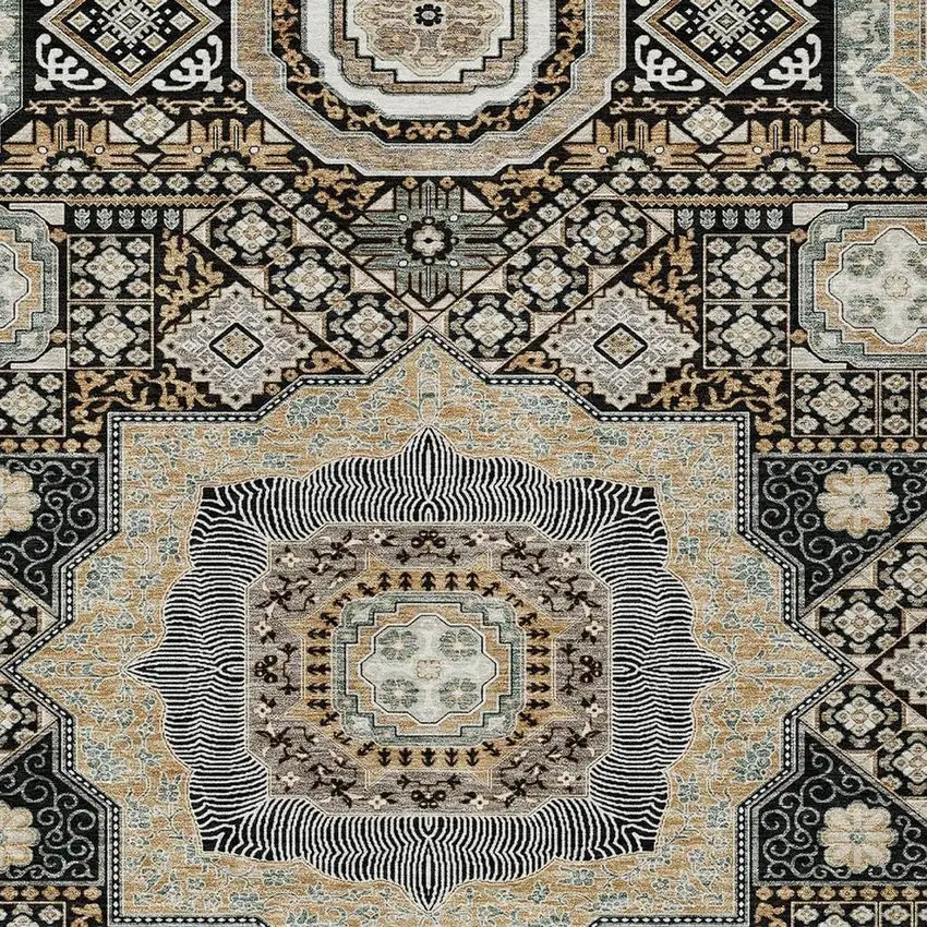 Black And Ivory Oriental Washable Indoor Outdoor Area Rug Photo 3