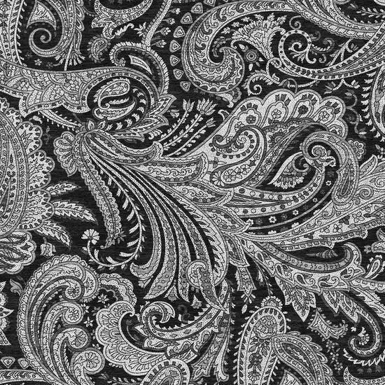 Black And Ivory Paisley Washable Area Rug With UV Protection Photo 5