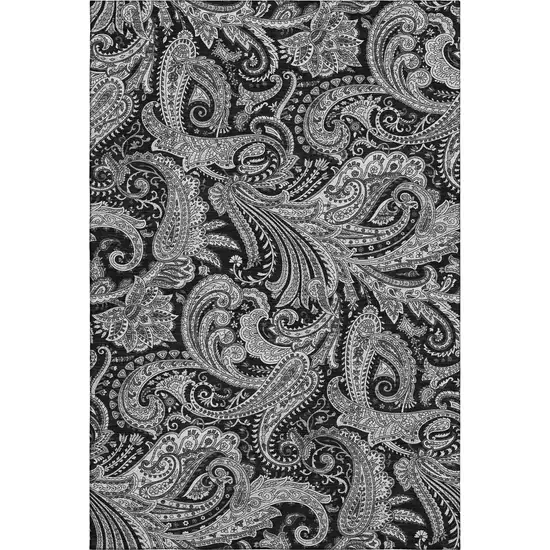 Black And Ivory Paisley Washable Area Rug With UV Protection Photo 2