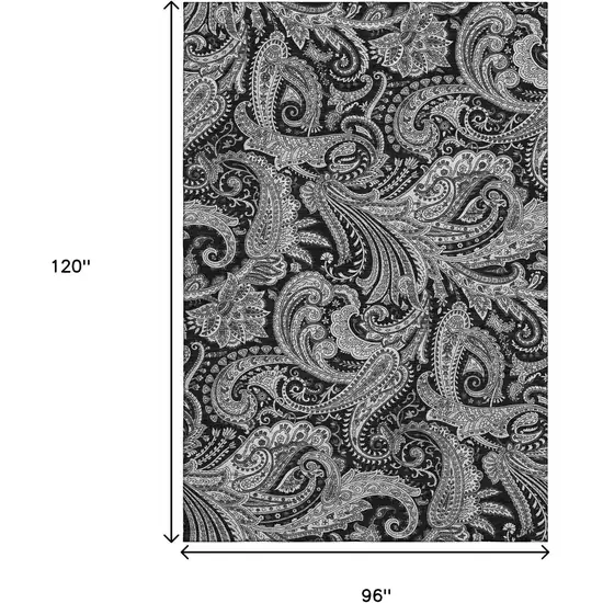 Black And Ivory Paisley Washable Area Rug With UV Protection Photo 3