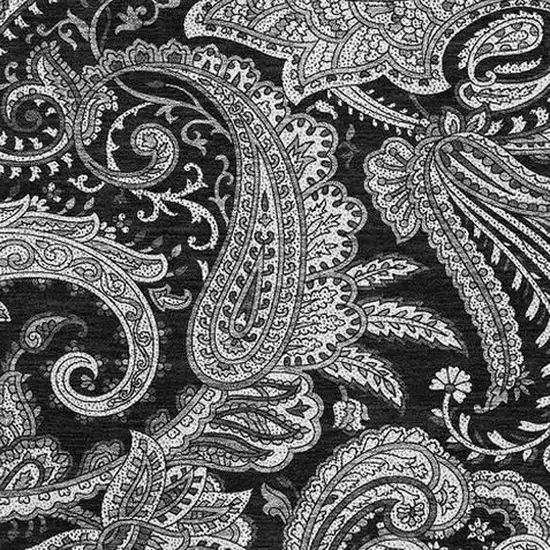 Black And Ivory Paisley Washable Area Rug With UV Protection Photo 5