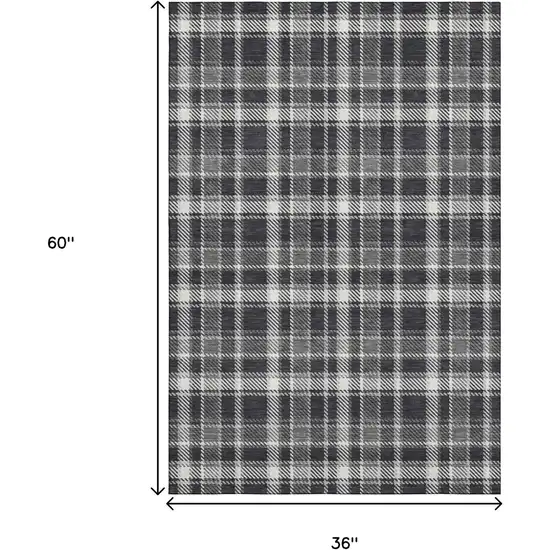 Black And Ivory Plaid Washable Area Rug With UV Protection Photo 6