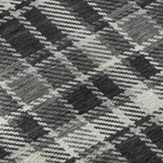 Black And Ivory Plaid Washable Area Rug With UV Protection Photo 9