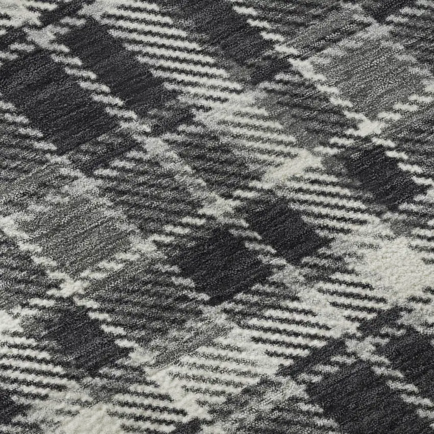 Black And Ivory Plaid Washable Area Rug With UV Protection Photo 9