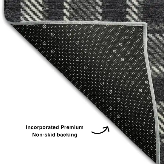 Black And Ivory Plaid Washable Area Rug With UV Protection Photo 7