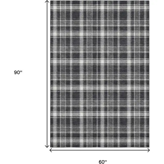 Black And Ivory Plaid Washable Area Rug With UV Protection Photo 9