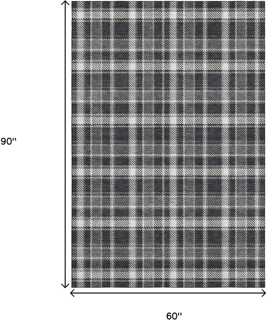 Black And Ivory Plaid Washable Area Rug With UV Protection Photo 9