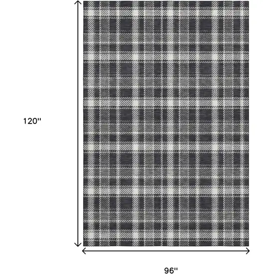 Black And Ivory Plaid Washable Area Rug With UV Protection Photo 8