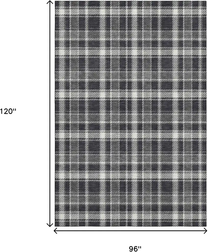 Black And Ivory Plaid Washable Area Rug With UV Protection Photo 8